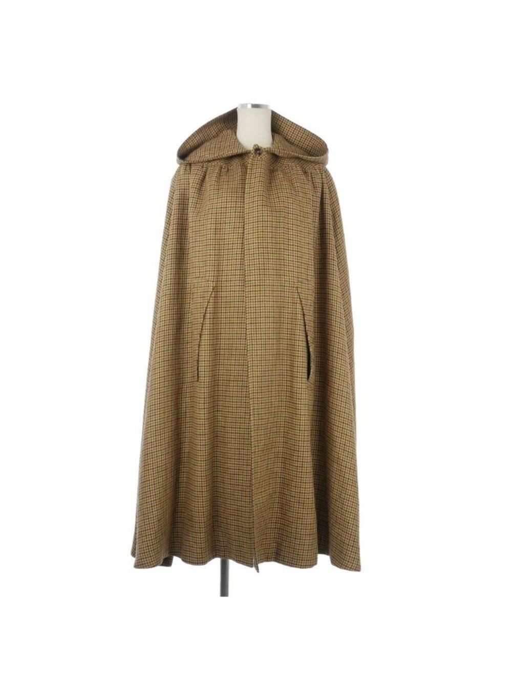 Celine Houndstooth Pattern Gathered Cape with Hood Long Length 34 Brown